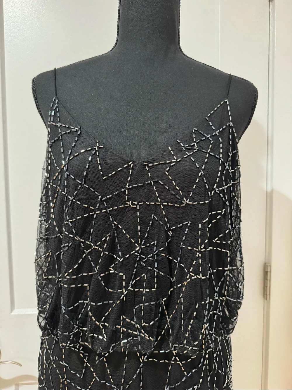 NWOT Adrianna Papell Black Beaded Formal Blouson Dress Size 12